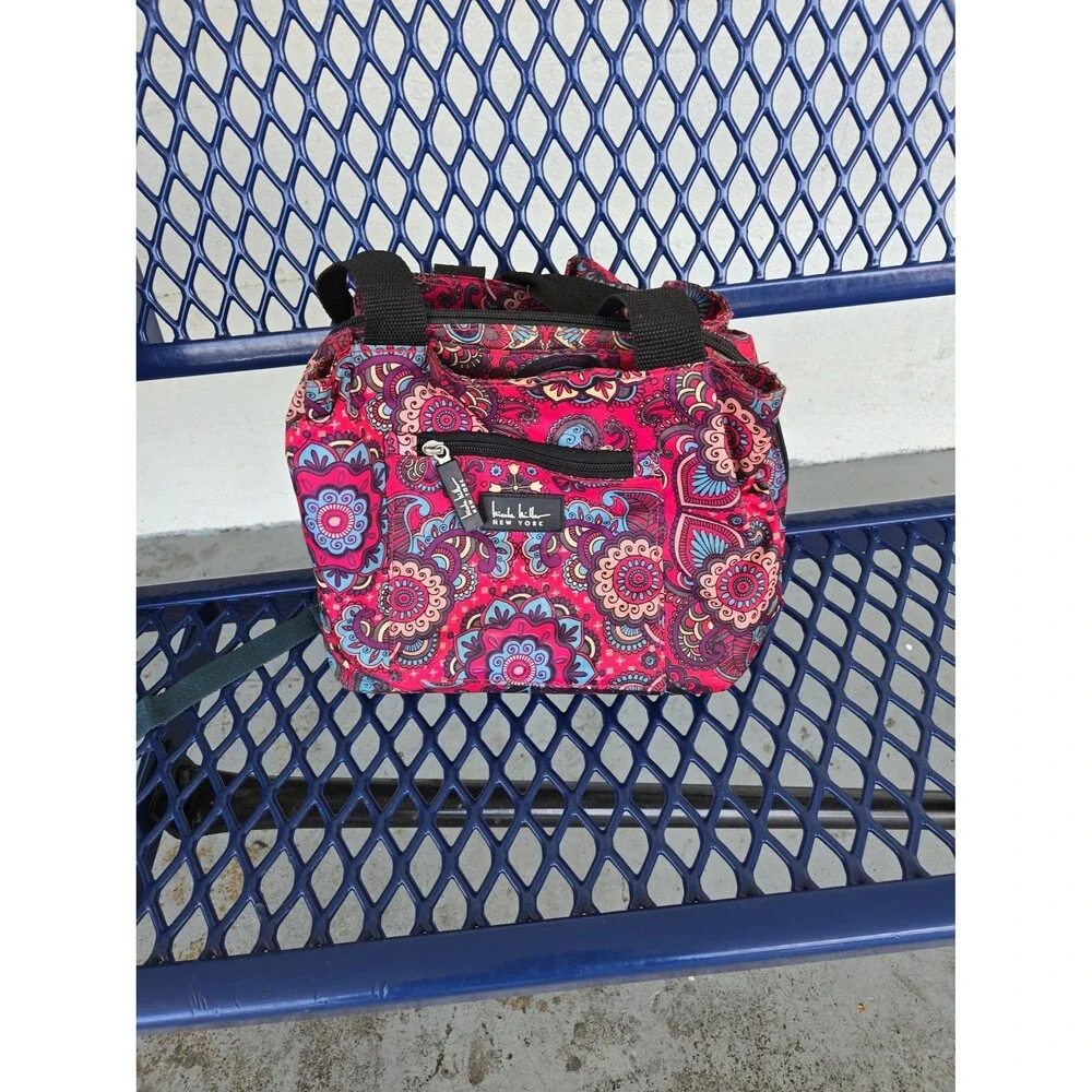 NICOLE MILLER Black Pink  Floral Insulated Lunch Bag Tote for Work School Picnic